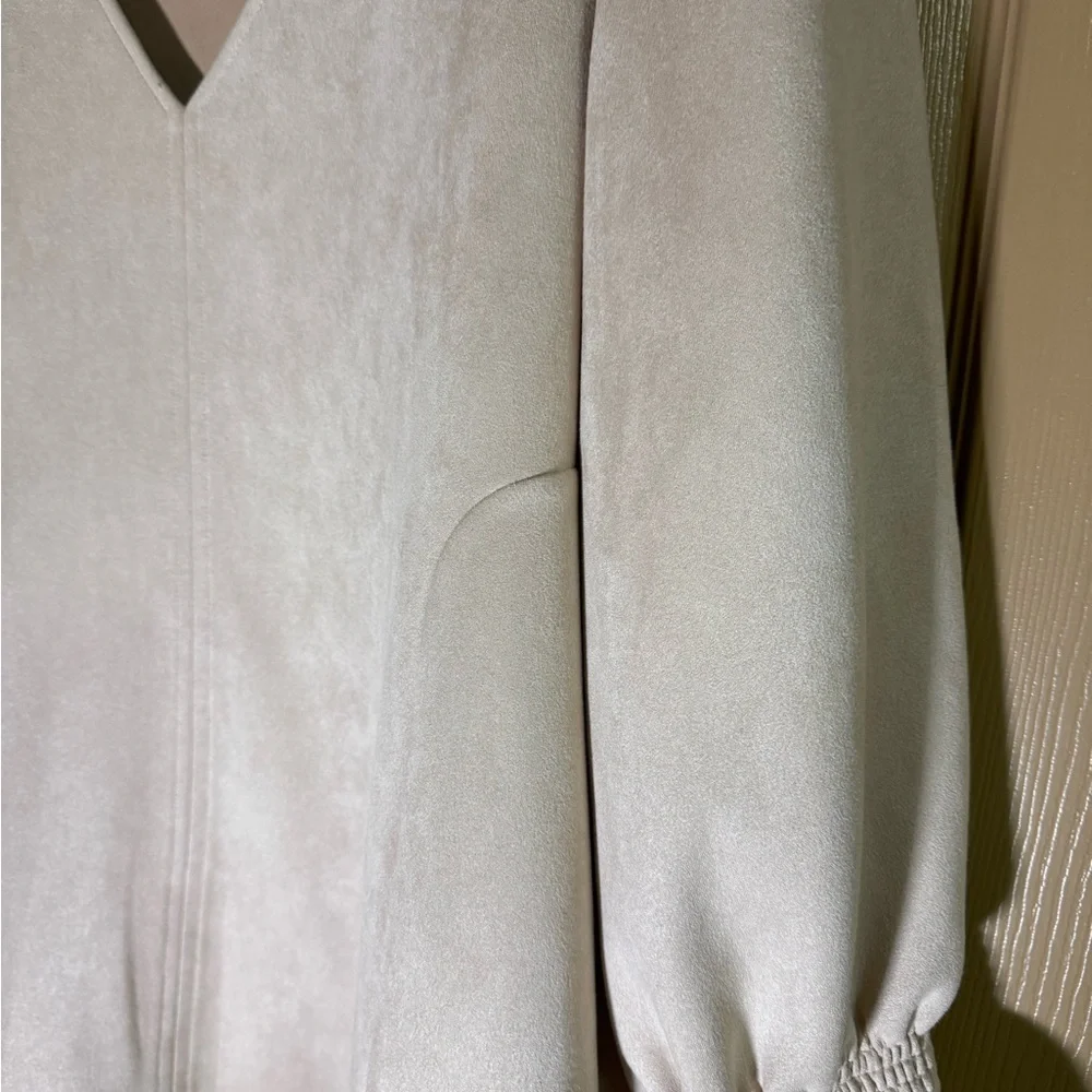 Cream V-Neck Blouse with Ruffled Sleeves - Picture 2 of 5